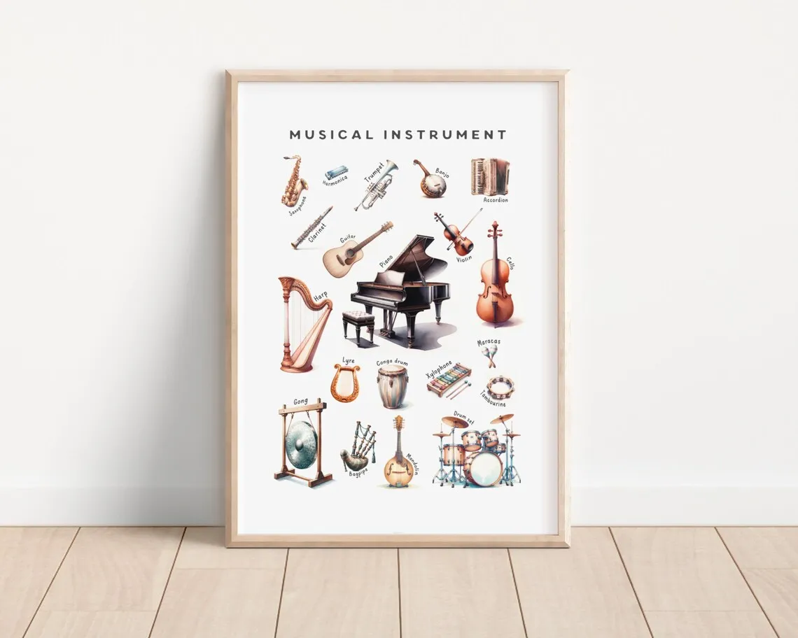 Musical Instruments Poster, Educational Poster, Homeschool Decor, Musical Print, Montessori Nursery, Piano Poster, Homeschool Printable